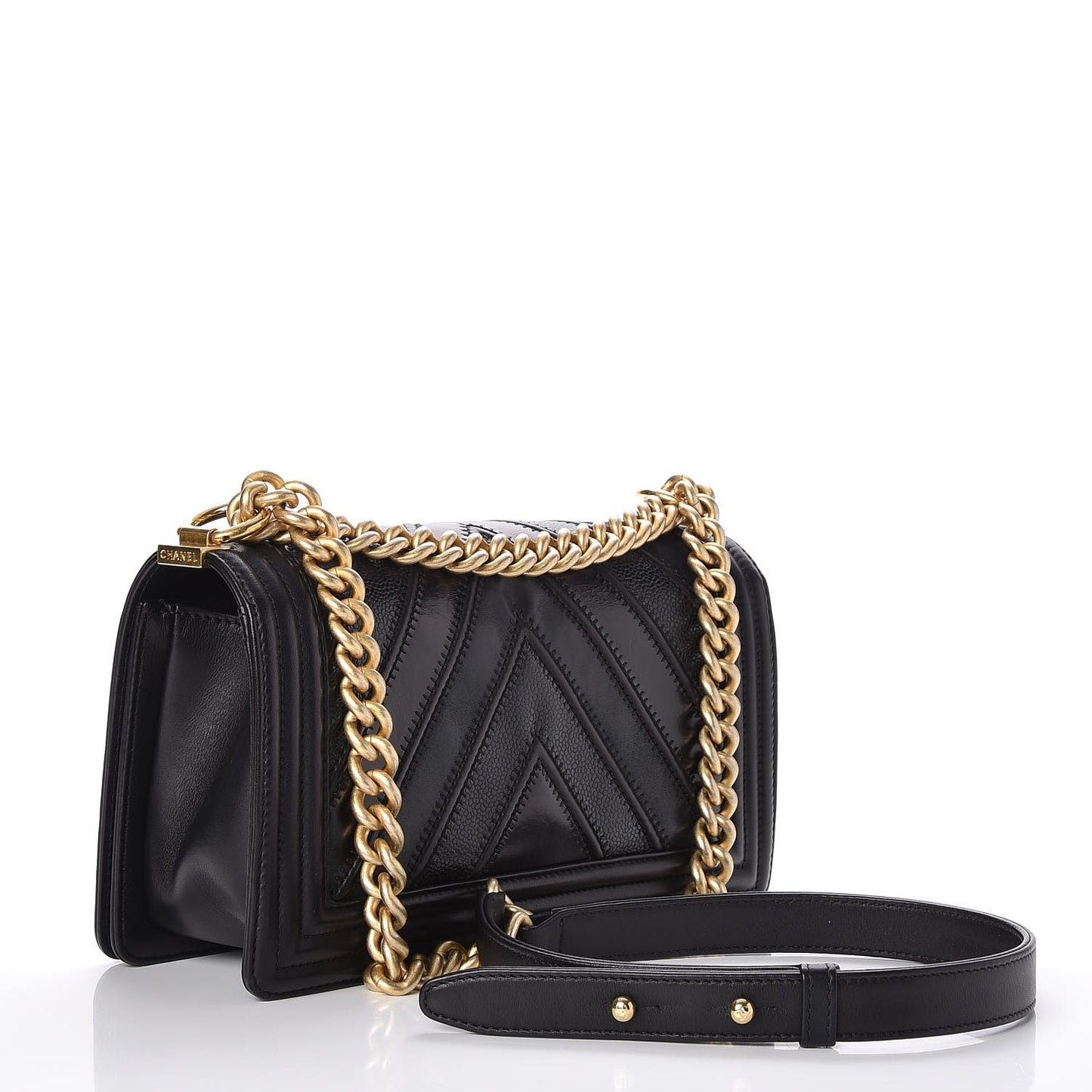 Caviar Suede Calfskin Chevron Medium Boy Flap Black