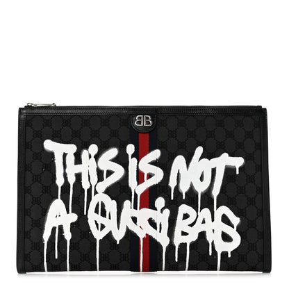 Gucci X BALENCIAGA BB Monogram Web Graffiti Ophidia Laptop Pouch Black 1 of 6