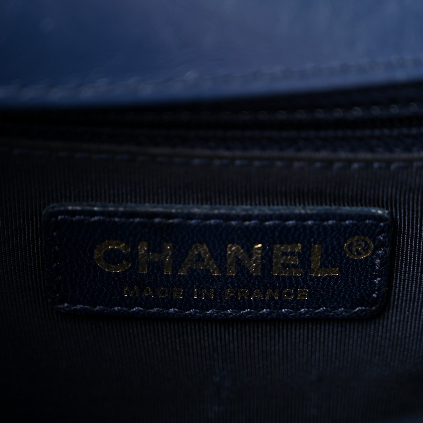 Calfskin Chevron Quilted Top Handle Flap Navy