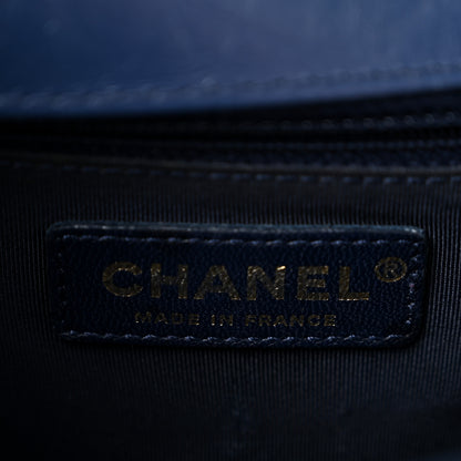 Chanel Calfskin Chevron Quilted Top Handle Flap Navy 6 of 13