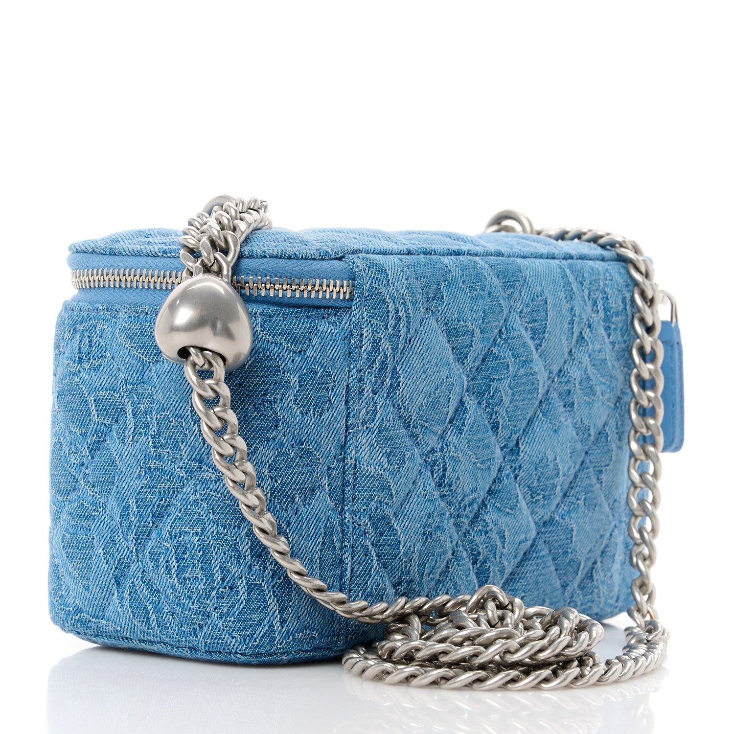 Chanel Denim Quilted Sweetheart Small Vanity Case With Chain Blue 3 of 11