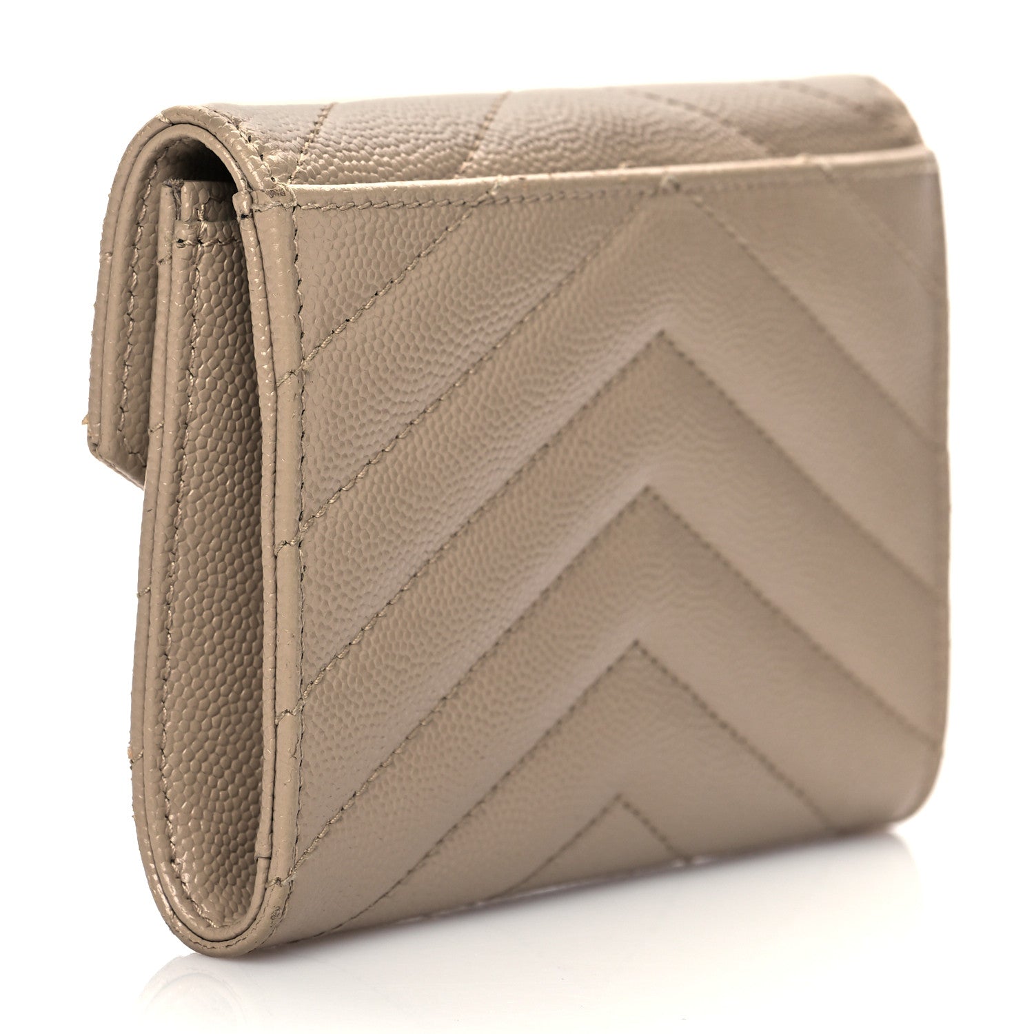 Saint Laurent Grain De Poudre Matelasse Chevron Small Monogram Envelope Wallet Dark Beige 3 of 8