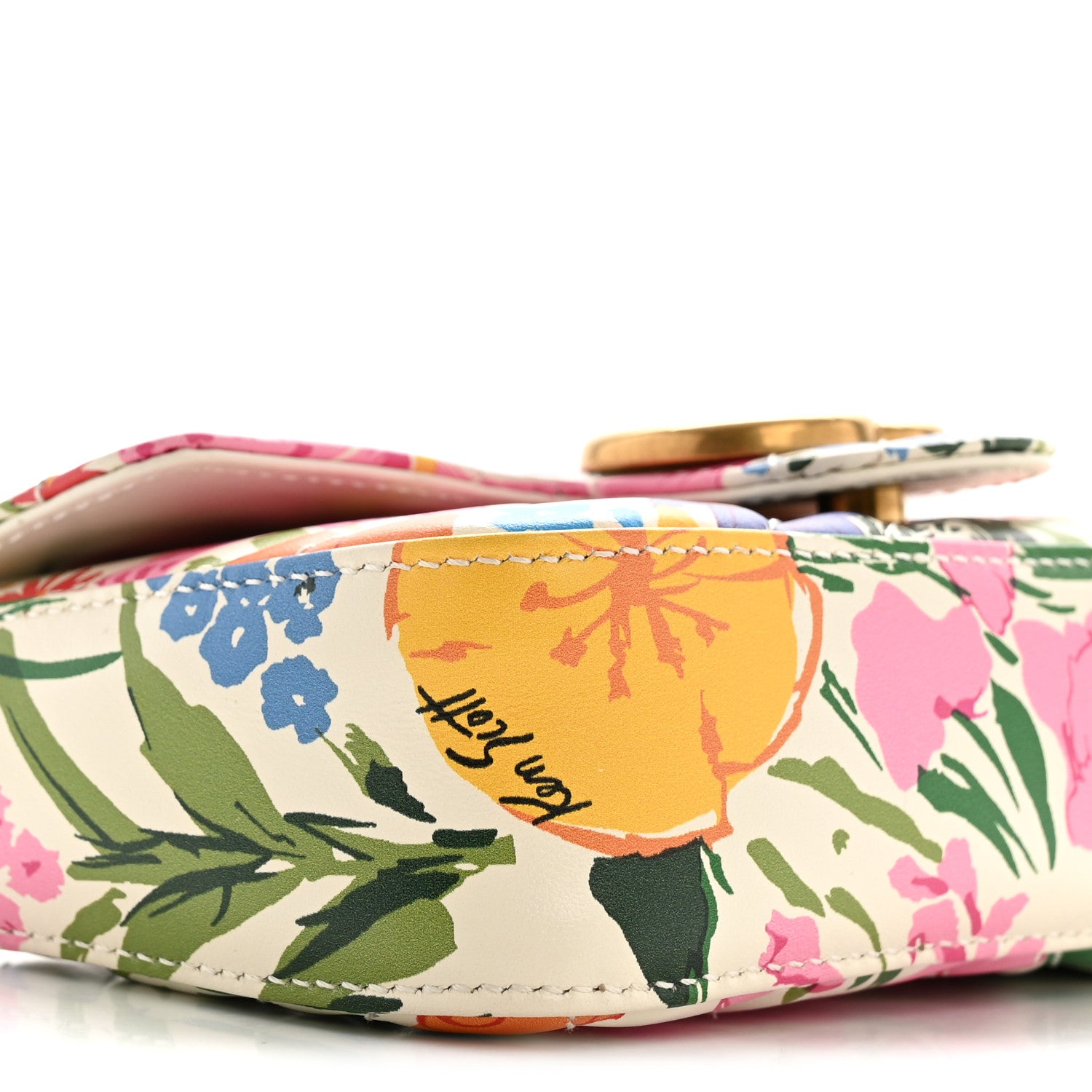 Gucci X KEN SCOTT Calfskin Matelasse Floral Print Super Mini GG Marmont Shoulder Bag Ivory Pink 9 of 12