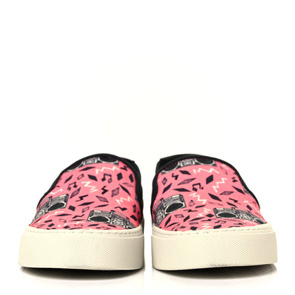 Saint Laurent Canvas Radio Print Mens Venice Slip On Sneakers 38.5 Pink Black White 2 of 9