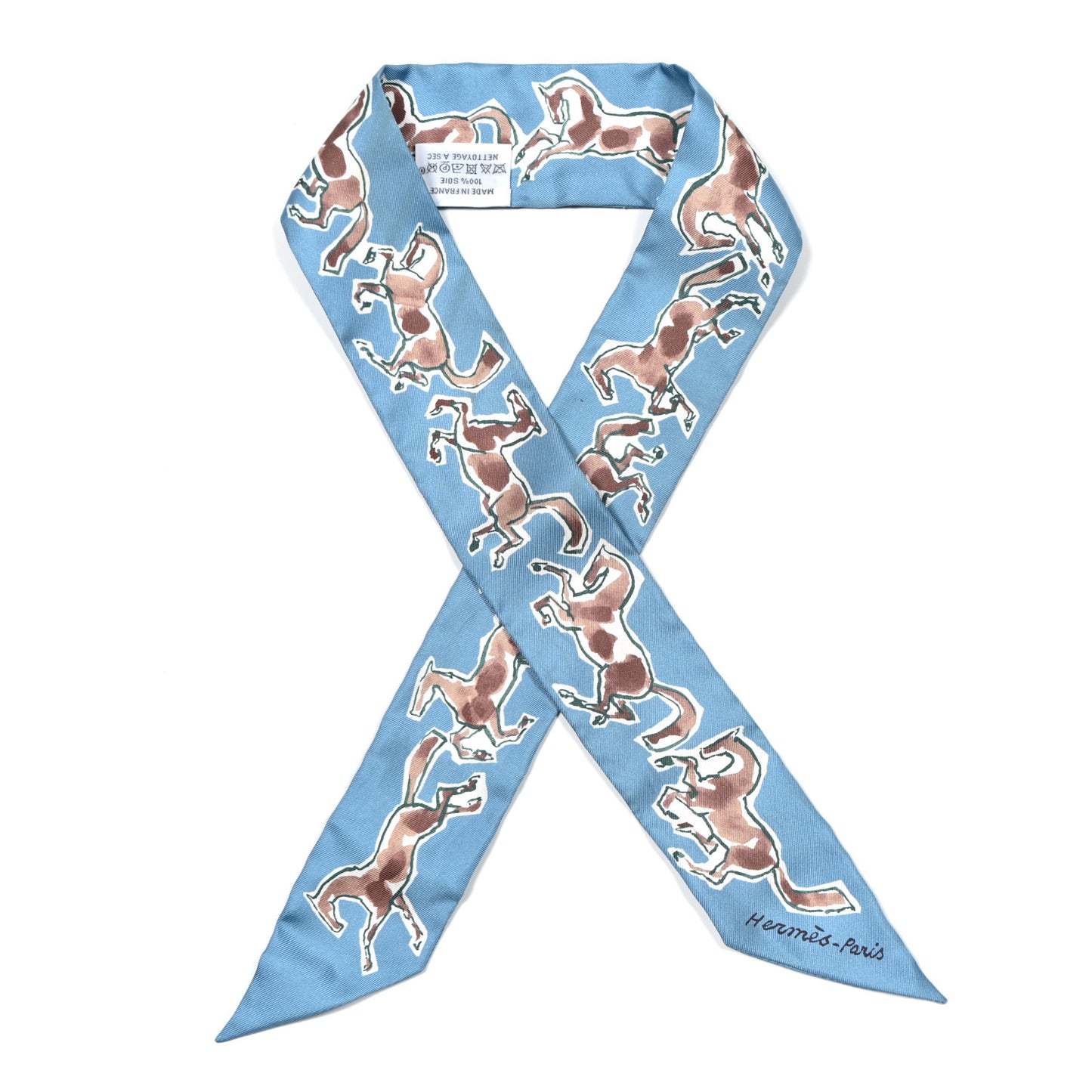 Silk Chevaux En Liberte Twilly Bleu Glacier Beige