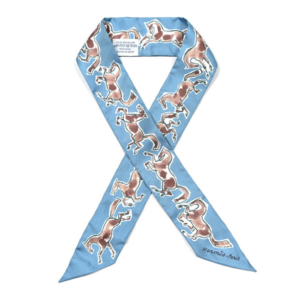 Hermes Silk Chevaux En Liberte Twilly Bleu Glacier Beige 1 of 6