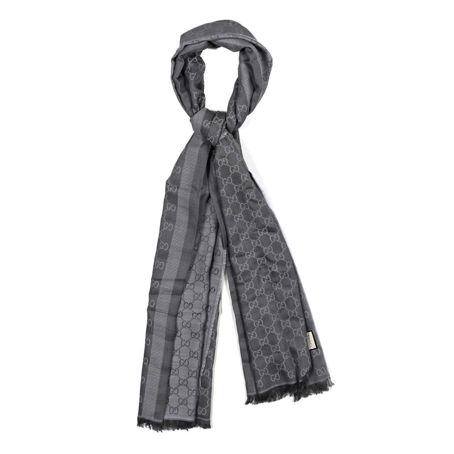 Gucci Wool Silk GG Monogram GGWeblong Fringe Scarf Shawl Blue 1 of 5