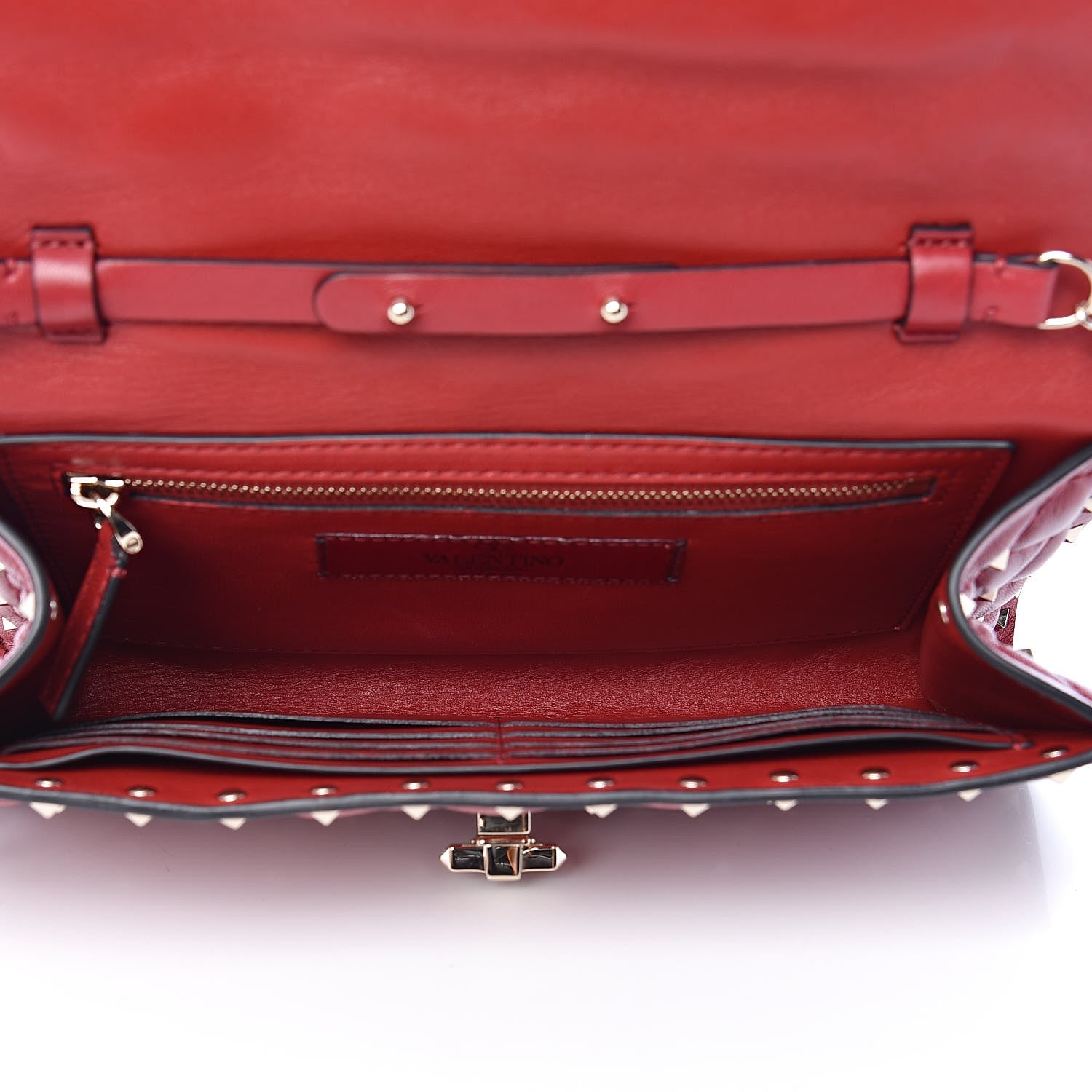 Valentino Garavani Nappa Rockstud Spike Wallet on Chain Rubino 5 of 9