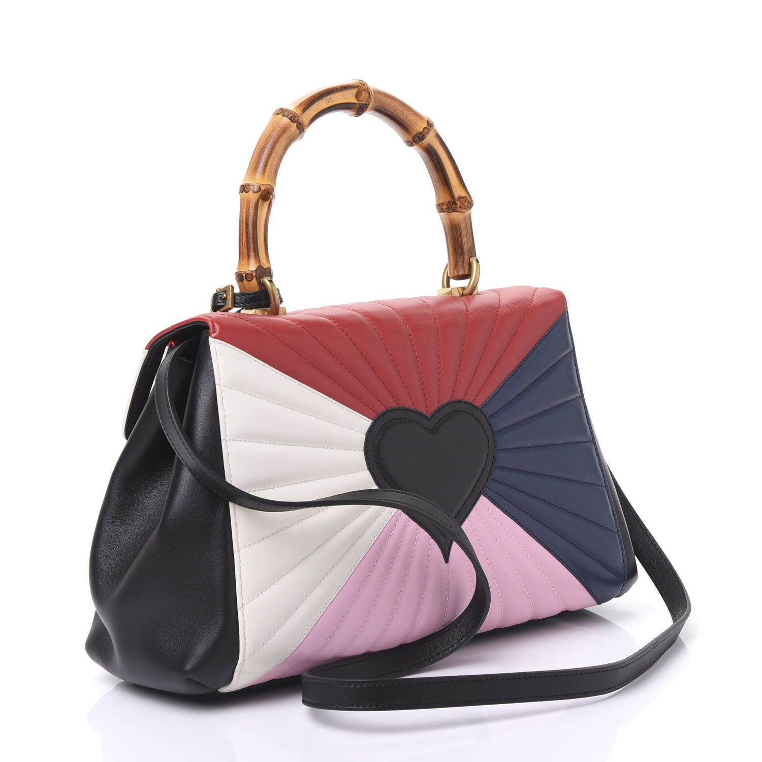 Gucci Calfskin Bamboo Trapuntata Queen Margaret Top Handle Bag Blue Agata Hibiscus Red Mystic White Sugar Pink 2 of 10