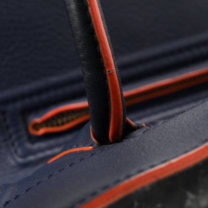 Celine Drummed Leather Medium Phantom Luggage Royal Blue Orange Trim 11 of 11