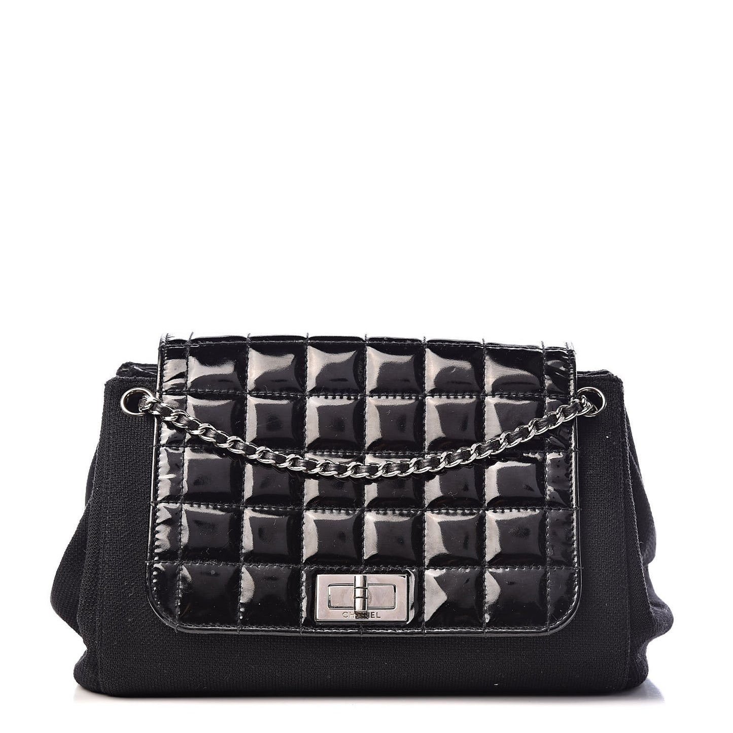 Toile Patent Chocolate Bar Accordion Mademoiselle Flap Black