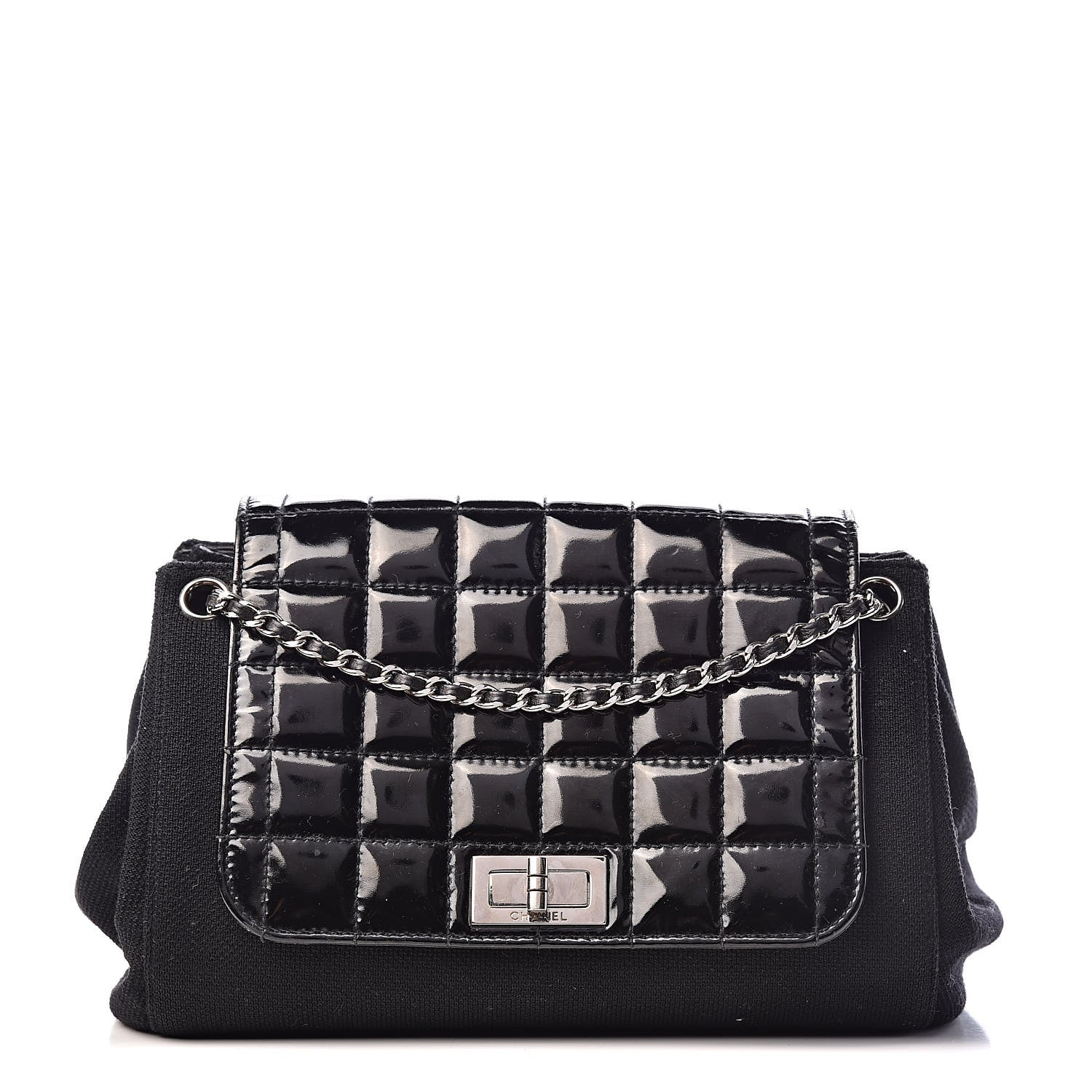 Chanel Toile Patent Chocolate Bar Accordion Mademoiselle Flap Black 1 of 15