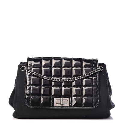 Chanel Toile Patent Chocolate Bar Accordion Mademoiselle Flap Black 1 of 15