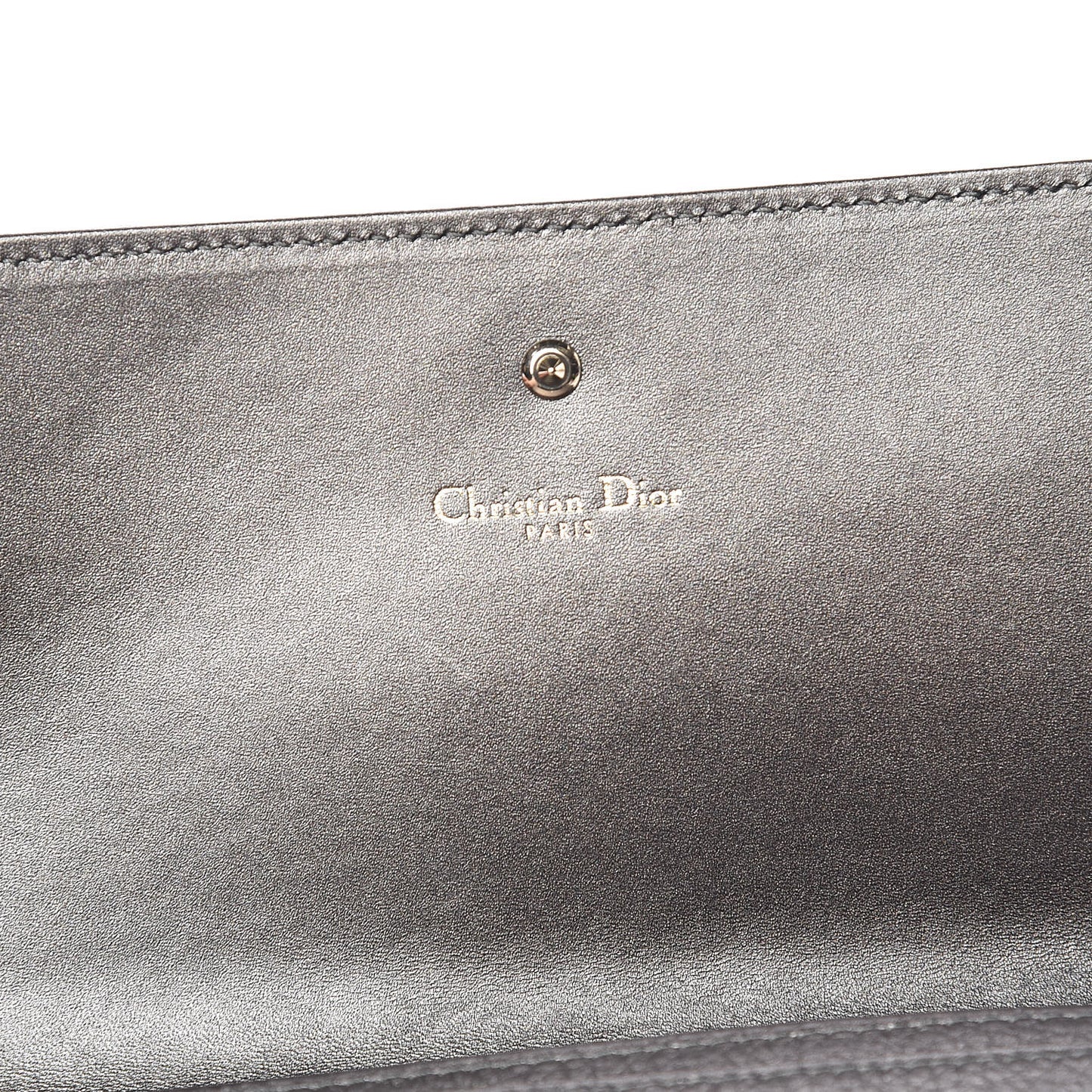 Metallic Grained Calfskin Diorama Croisiere Chain Wallet Gunmetal Grey