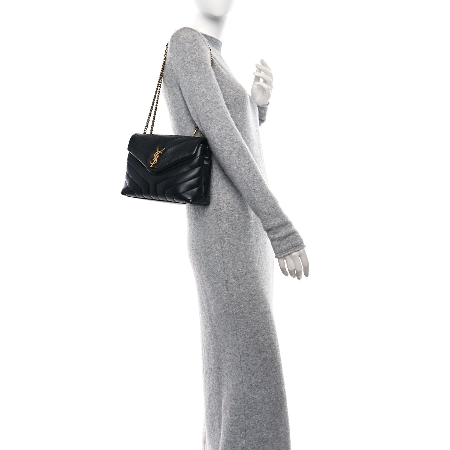 Calfskin Y Quilted Monogram Small Loulou Chain Satchel Black