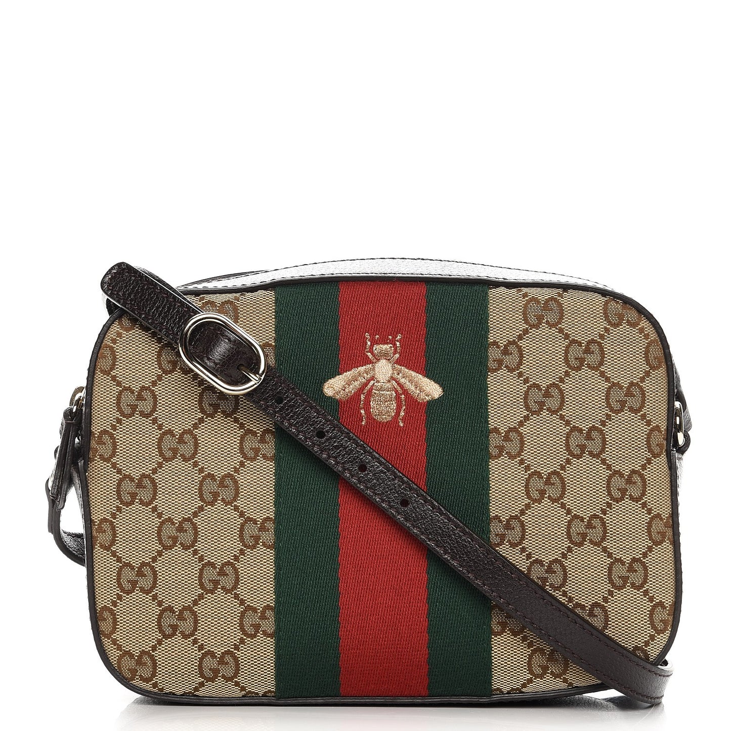 GG Supreme Monogram Web Small Webby Bee Shoulder Bag Dark Brown