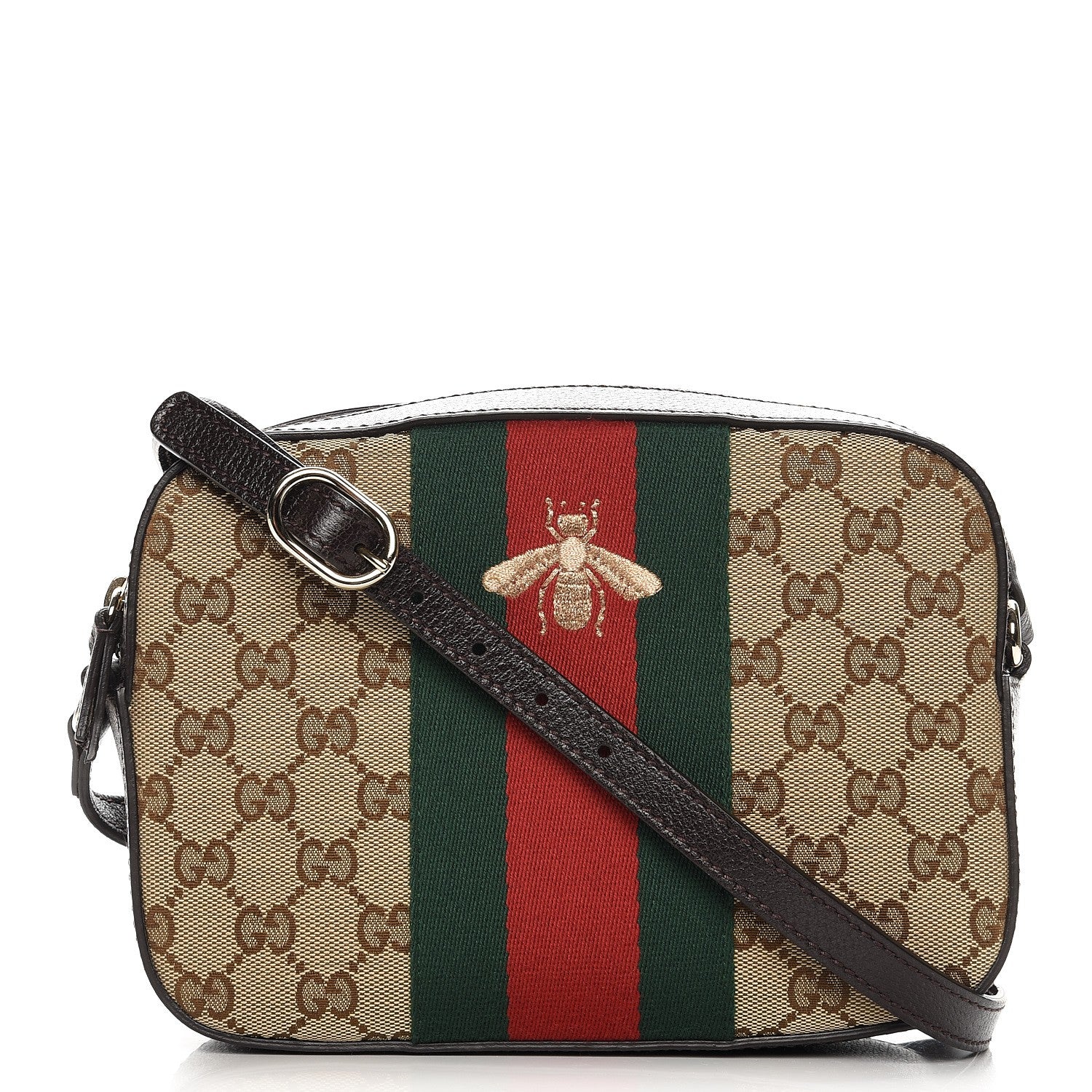 Gucci GG Supreme Monogram Web Small Webby Bee Shoulder Bag Dark Brown 1 of 9