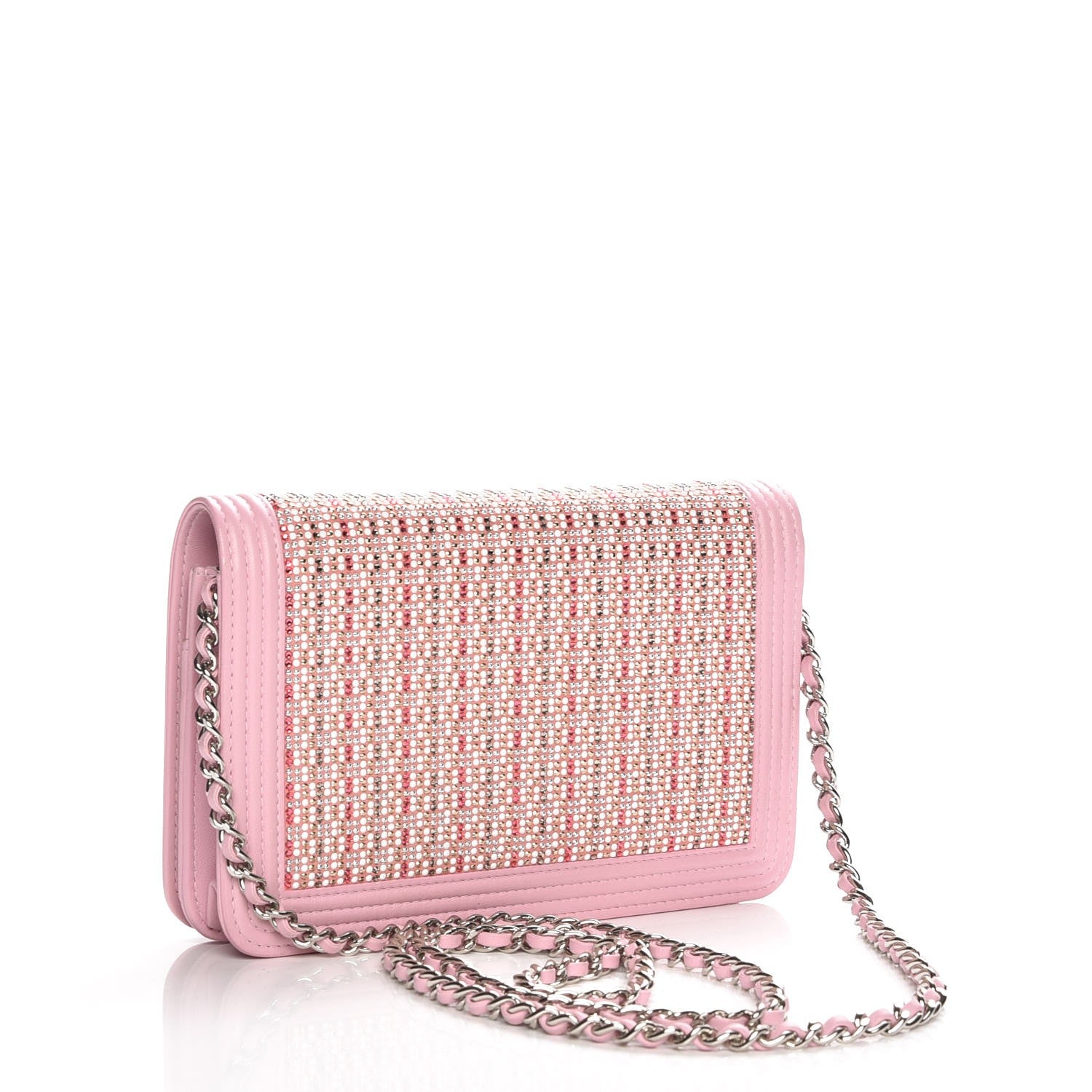 Chanel Calfskin Crystal Studded Boy Wallet On Chain WOC Pink 3 of 13