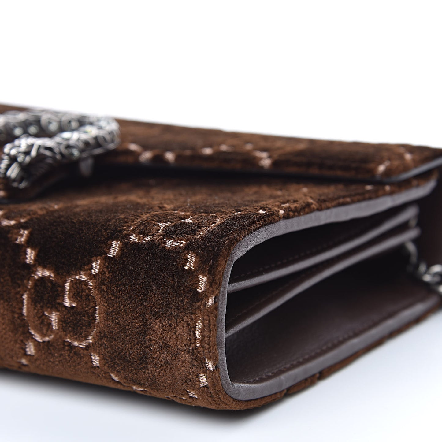 Velvet GG Monogram Mini Dionysus Chain Wallet Brown