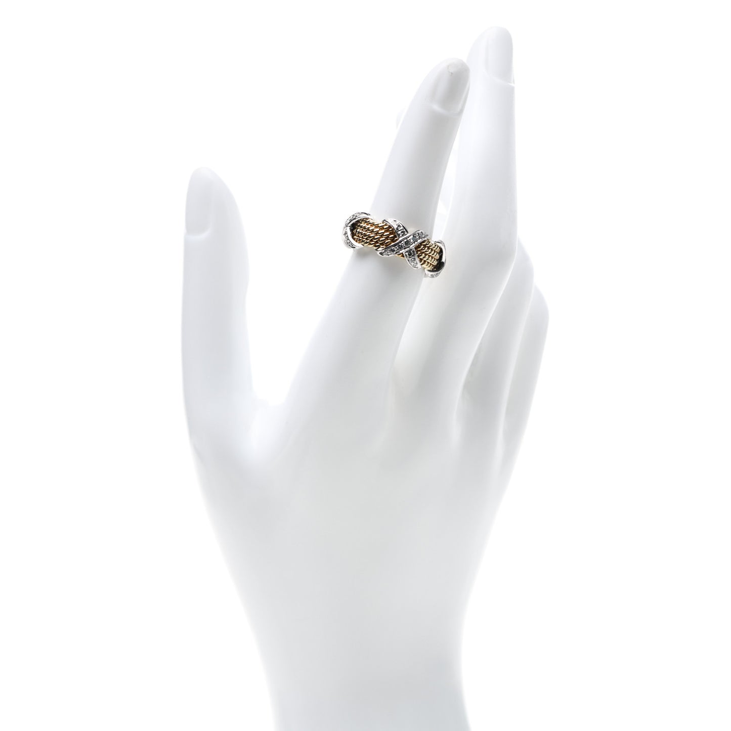 18K Yellow Gold Platinum Diamond Schlumberger Rope Four Row X Ring 53 6.25
