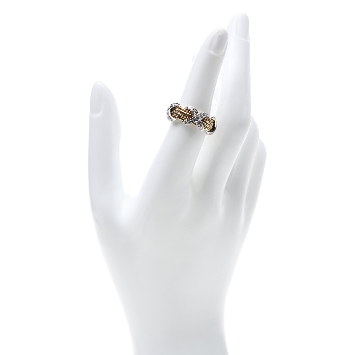 Tiffany 18K Yellow Gold Platinum Diamond Schlumberger Rope Four Row X Ring 53 6.25 2 of 6