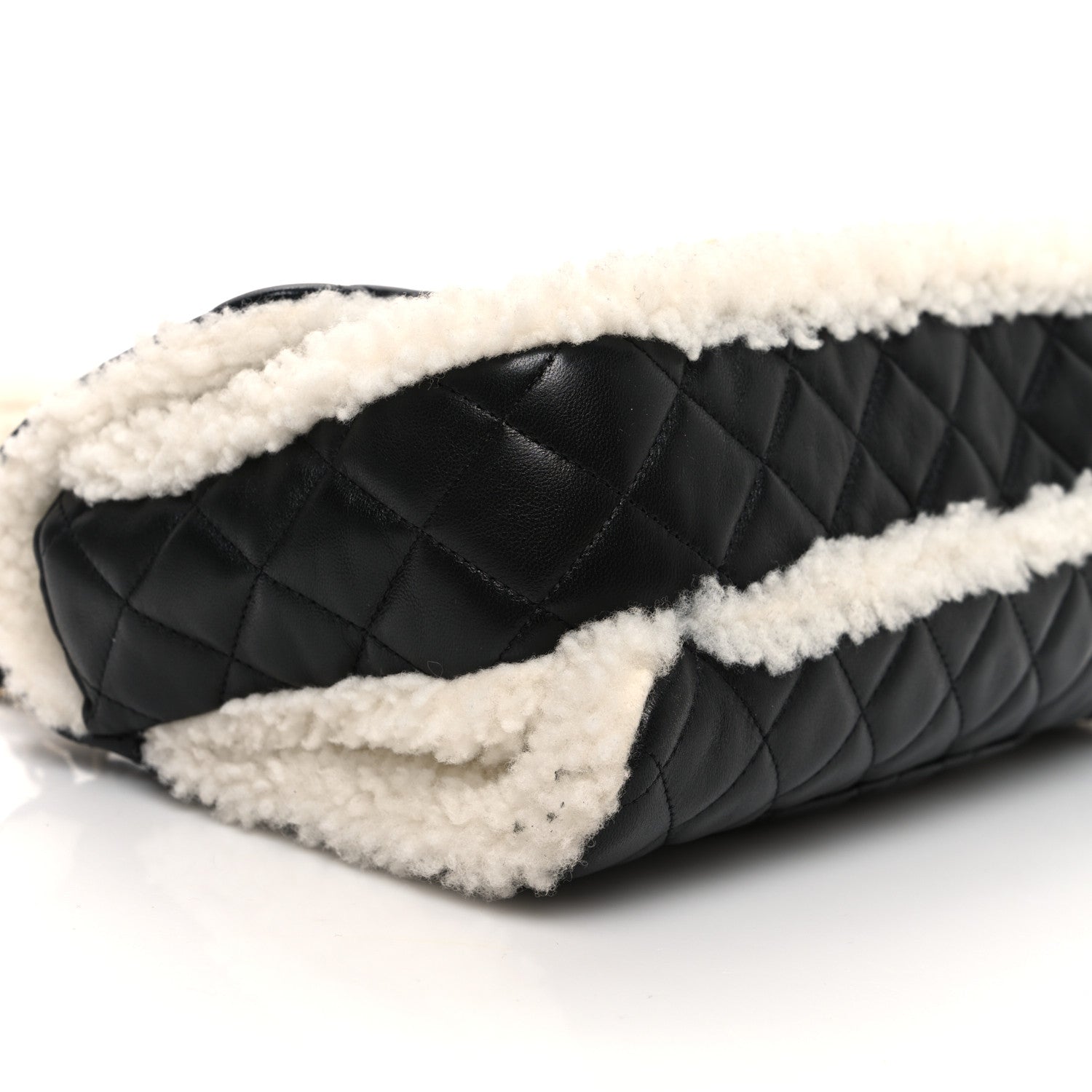 Chanel Lambskin Shearling Large CC Flap Bag Black White 9 of 11