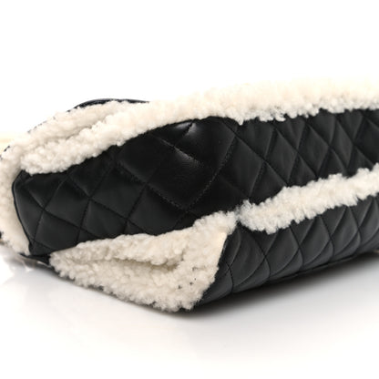 Chanel Lambskin Shearling Large CC Flap Bag Black White 9 of 11