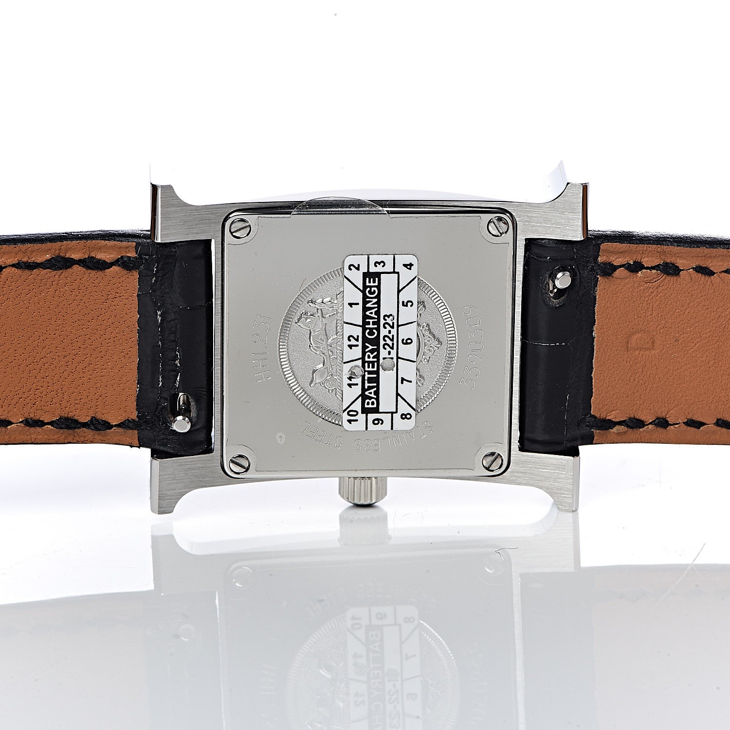 Hermes Stainless Steel Alligator Diamond Lacquer 21mm Heure H Hour Double Jeu Quartz Watch Noir 5 of 10