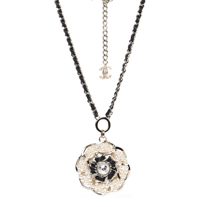 Chanel Lambskin Pearl CC Camellia Chain Necklace Gold 1 of 10