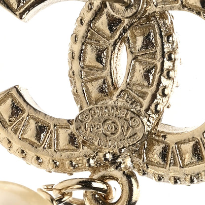 Chanel Crystal Timeless CC Pearl Drop Earrings Light Gold 4 of 5