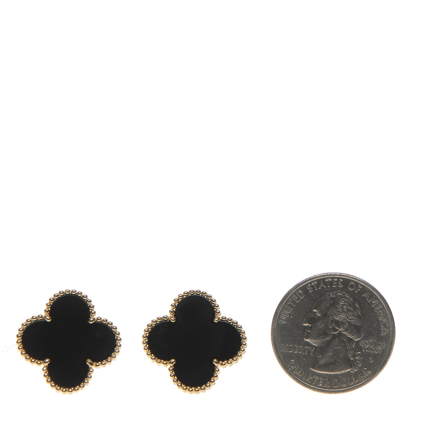 18K Yellow Gold Black Onyx Vintage Alhambra Earrings