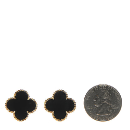 Van Cleef & Arpels 18K Yellow Gold Black Onyx Vintage Alhambra Earrings 2 of 6