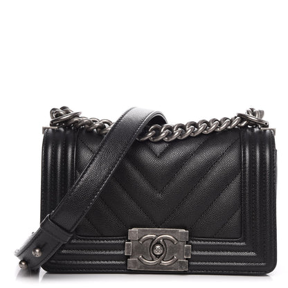 Chanel Caviar Chevron Quilted Small Boy Flap Black 1 of 8
