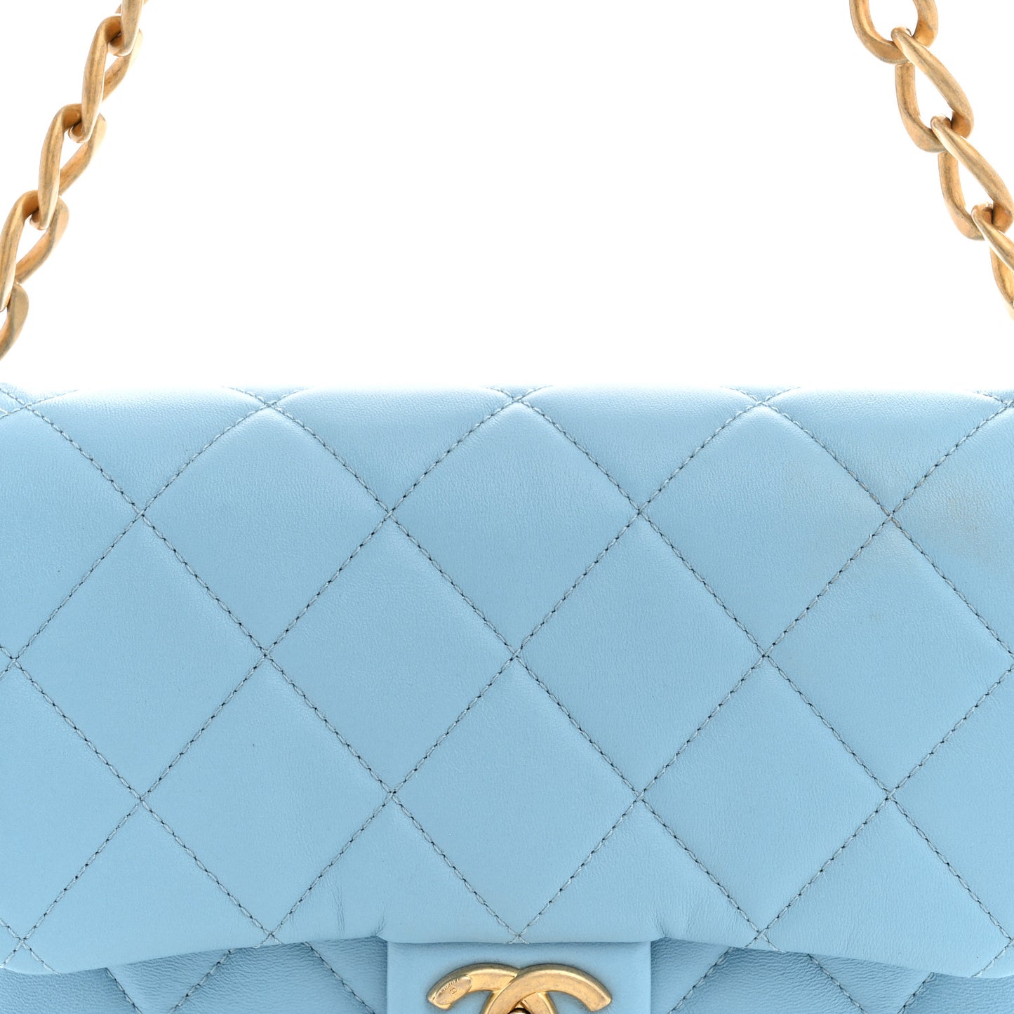 Lambskin Quilted CC Chain Flap Light Blue