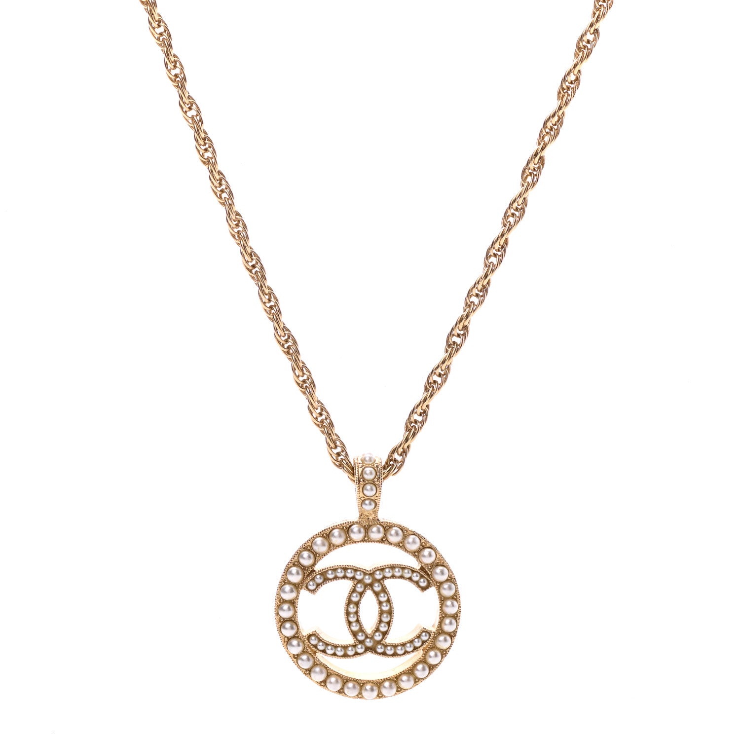 Chanel Pearl CC Round Pendant Necklace Gold 1 of 5