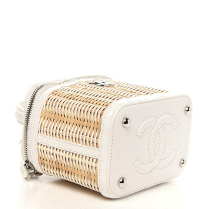 Chanel Calfskin Raffia Small Vanity Case Bag White Beige 4 of 15