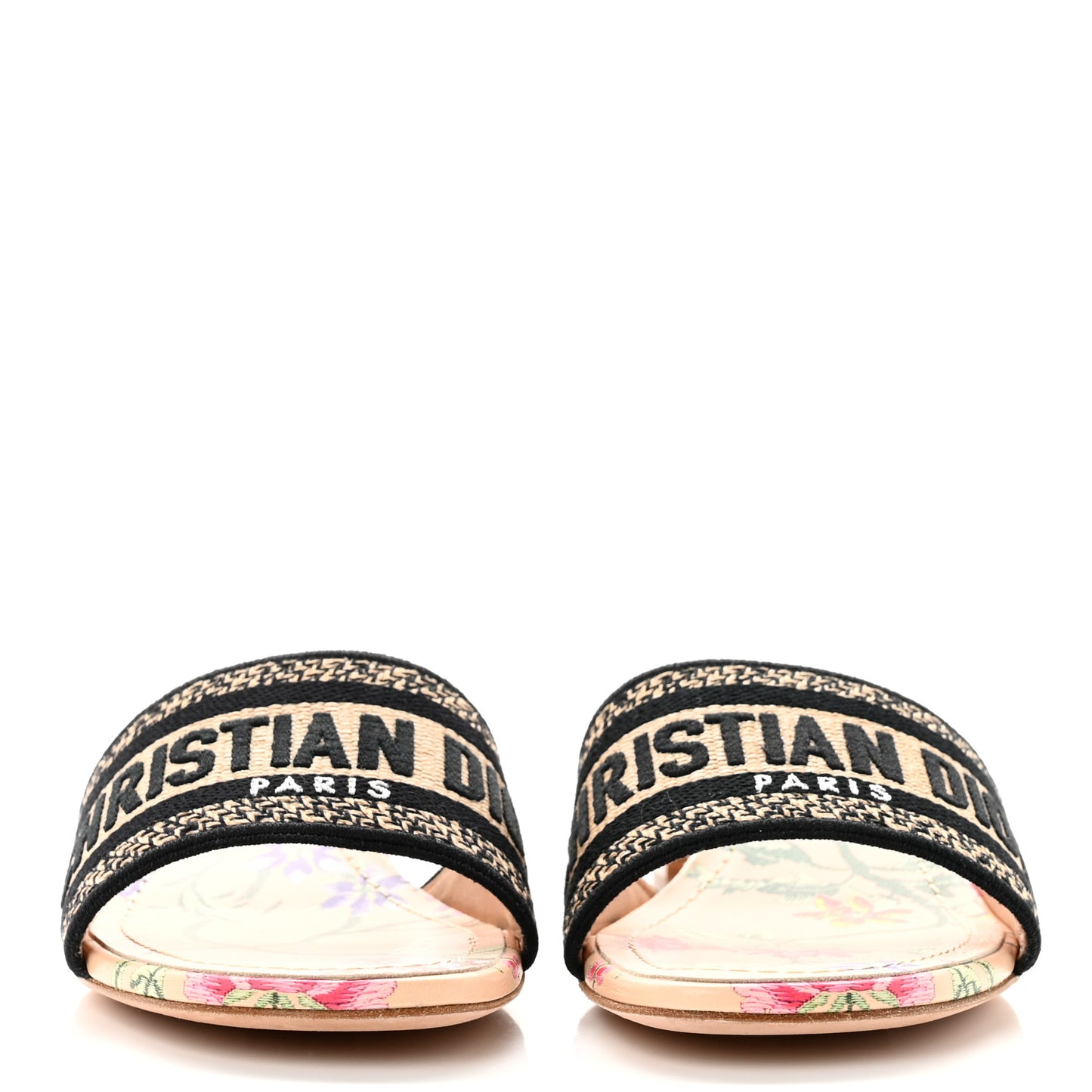 Canvas Embroidered Toile de Jouy Pop Dway Mules Heeled Slide Sandals 37.5 Black Multicolor