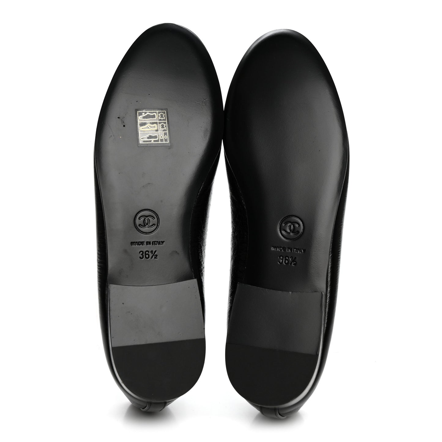 Crumpled Shiny Lambskin Cap Toe CC Ballerina Flats 36.5 Black White