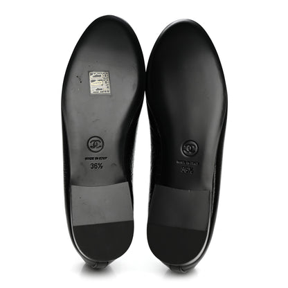 Chanel Crumpled Shiny Lambskin Cap Toe CC Ballerina Flats 36.5 Black White 6 of 9