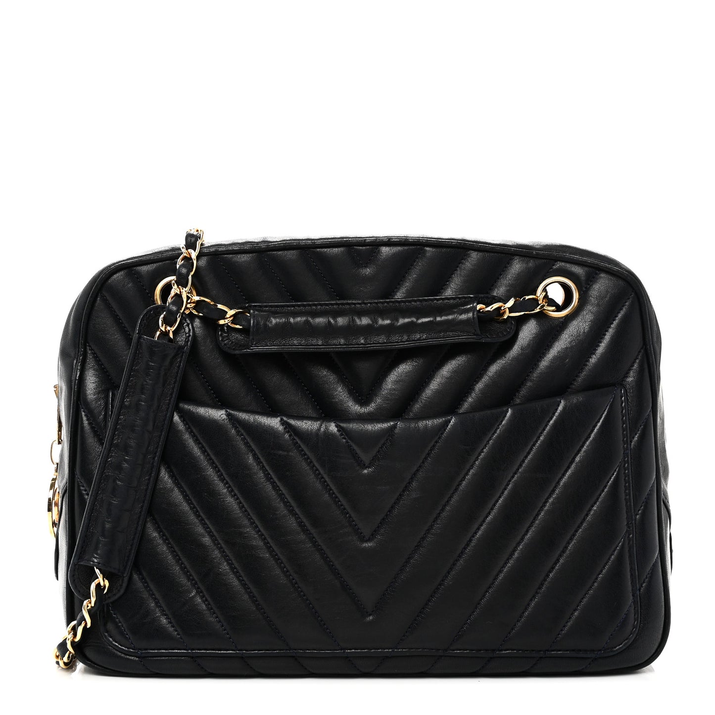 Lambskin Chevron Quilted Camera Case Navy