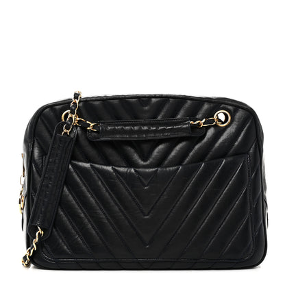 Chanel Lambskin Chevron Quilted Camera Case Navy 1 of 10