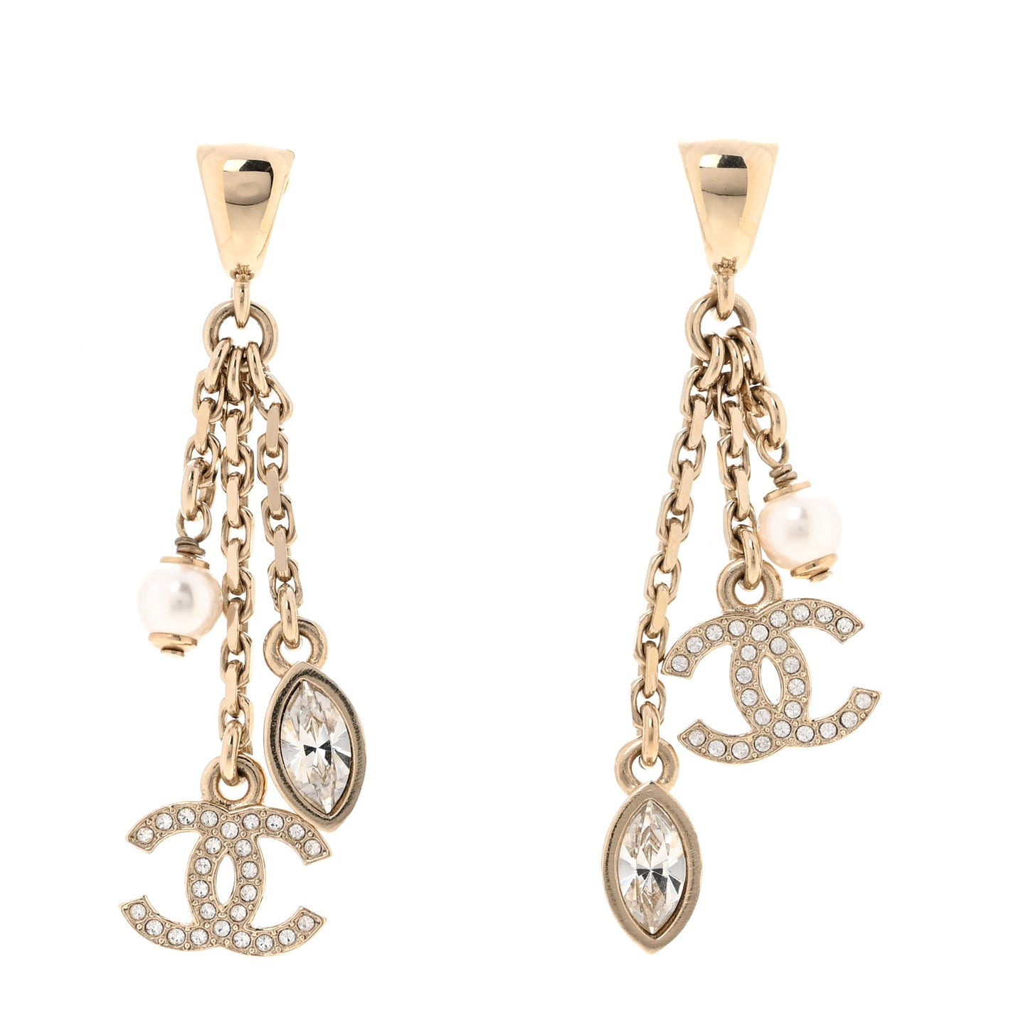 Strass Crystal Pearl CC Drop Earrings Gold