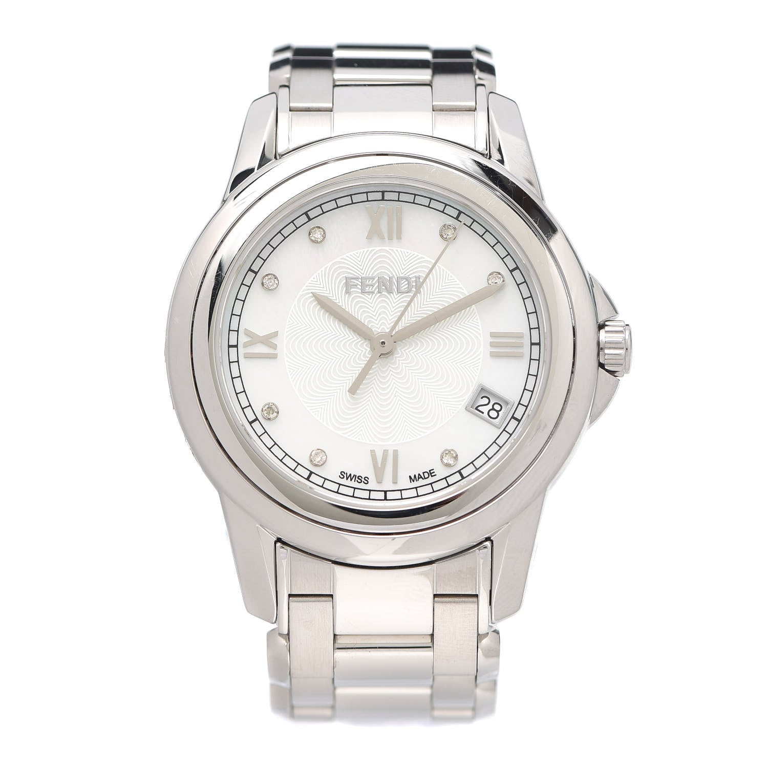 Fendi Stainless Steel Diamond 38mm Round Momento Quartz Watch 1 of 6