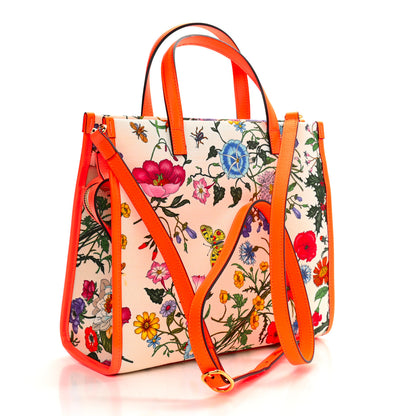 Gucci Canvas Medium Flora Tote White Multicolor Orange Fluo 3 of 11