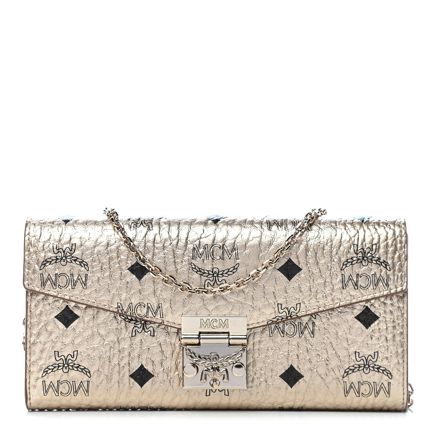 MCM Metallic Visetos Patricia Wallet On Chain Gold 1 of 8