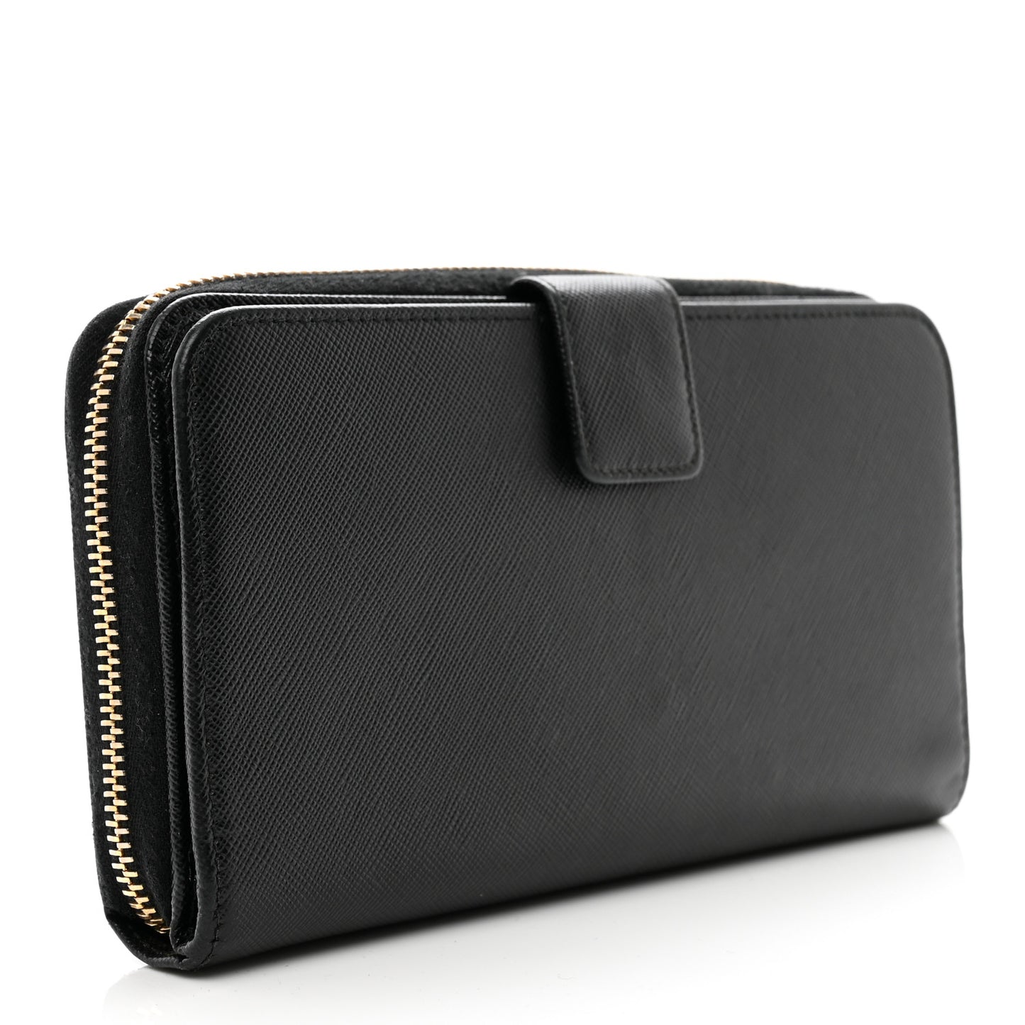 Saffiano Metal Zip Around Organizer Wallet Black