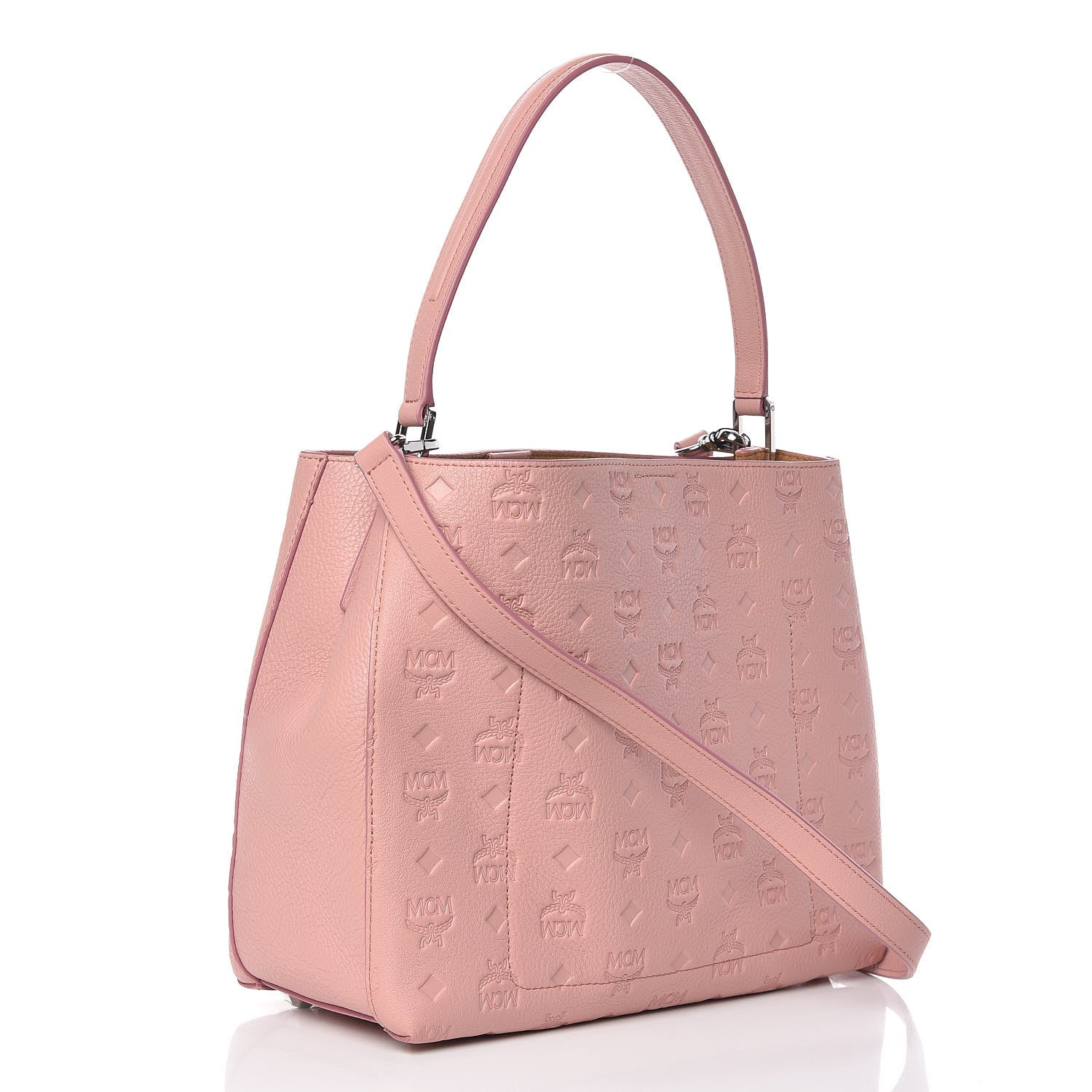 MCM Calfskin Ottomar Monogram Sarah Medium Hobo Pink Blush 3 of 9