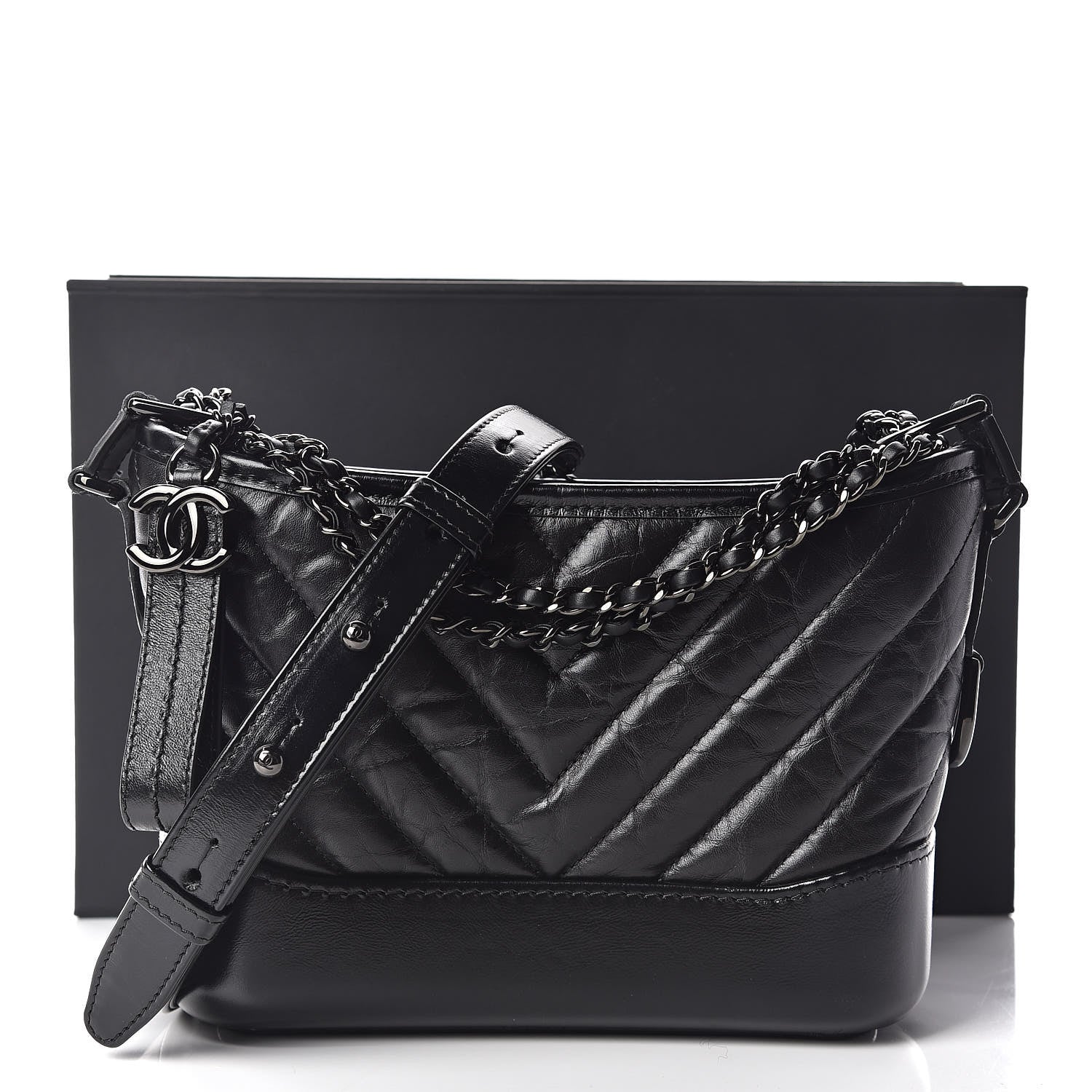 Chanel Aged Calfskin Chevron Quilted Small Gabrielle Hobo So Black 10 of 10