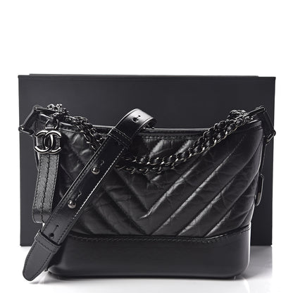 Chanel Aged Calfskin Chevron Quilted Small Gabrielle Hobo So Black 10 of 10