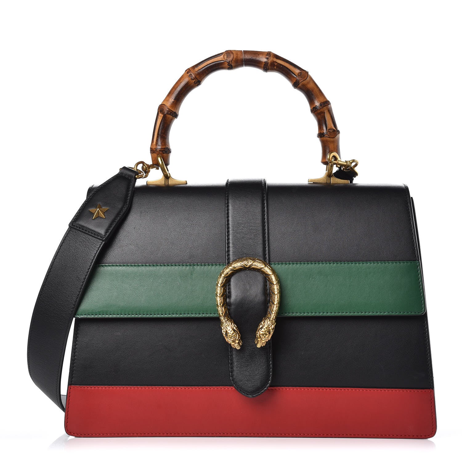 Gucci Calfskin Bamboo Web Large Dionysus Top Handle Bag Black Bright Evergreen Hibiscus Red 1 of 16